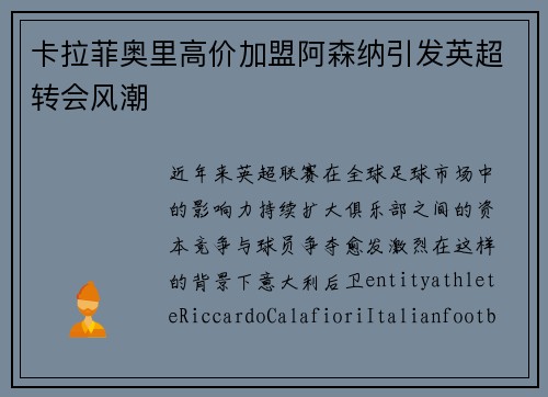 卡拉菲奥里高价加盟阿森纳引发英超转会风潮 卡拉菲奥里高价加盟阿森纳引发英超转会风潮